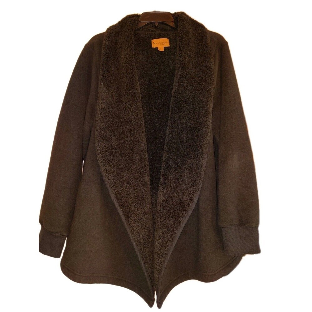 Koolaburra by UGG Black Faux Fur Open Front Cardigan Jacket Coat Size L